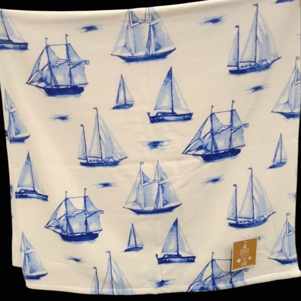 x8 Sailboat Schooner Boat Velour Bath Hand Washcloth Towel Set Nautical Coastal - Picture 9 of 11